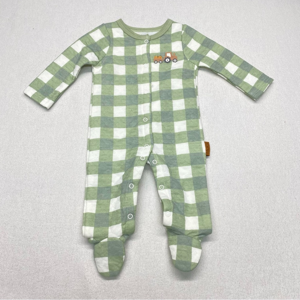 Lila & Jack Adorable Green & White Quilted Checkered Footed One Piece Snap Up